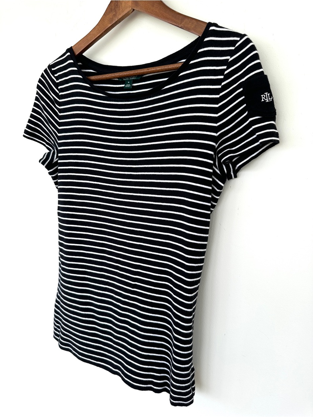 Lauren Ralph Lauren Striped Black & White Boat Neck Women's Top, Cotton Knit - Picture 2 of 6